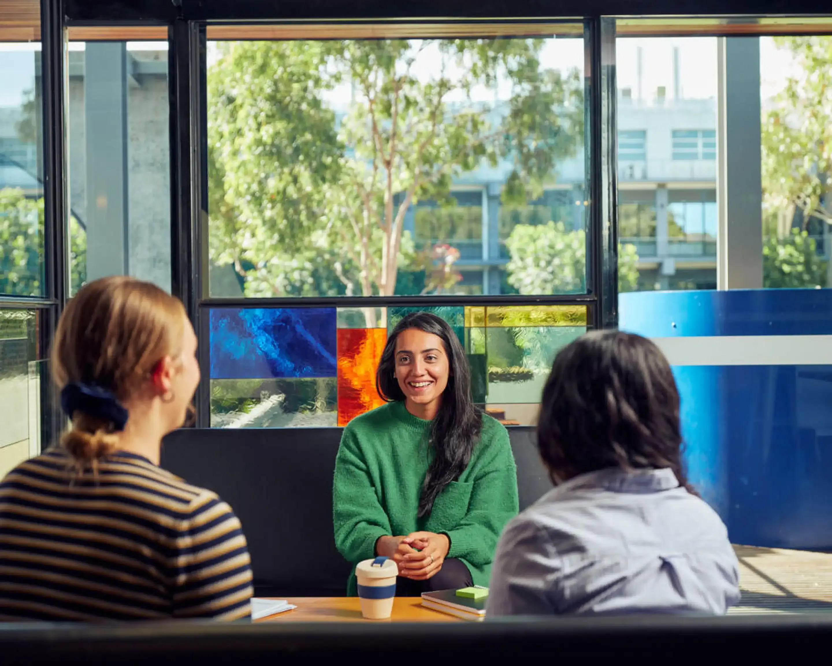 3 students chatting at Waurn Ponds campus