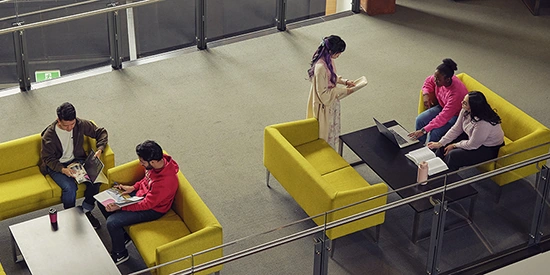 An overhead view of students studying and relaxing in one of Deakin's Waurn Ponds buildings