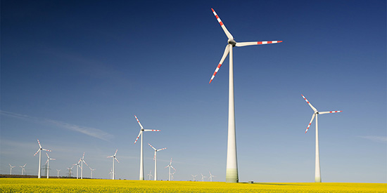 Wind turbines standing in a field