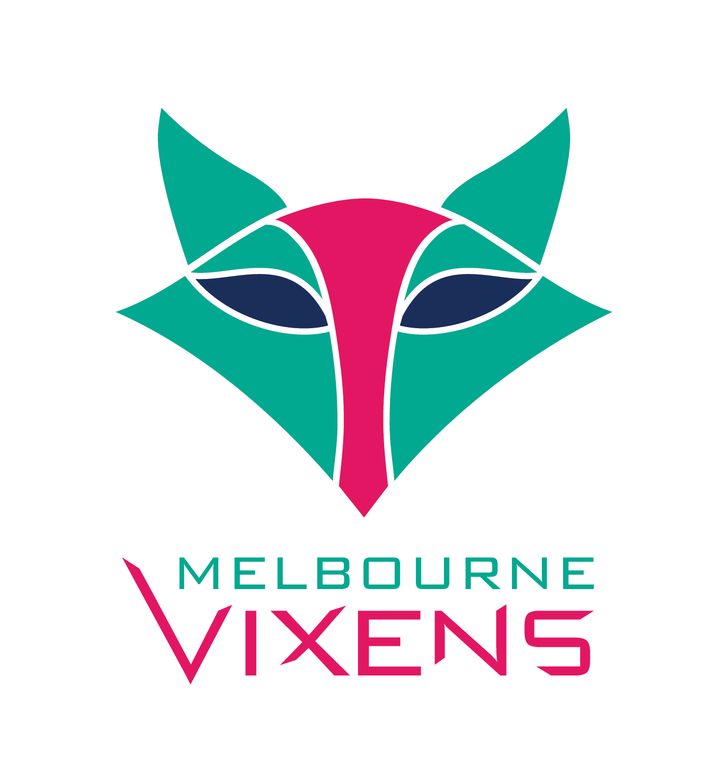 Stylised teal and red fox face with Melbourne Vixens text logo.