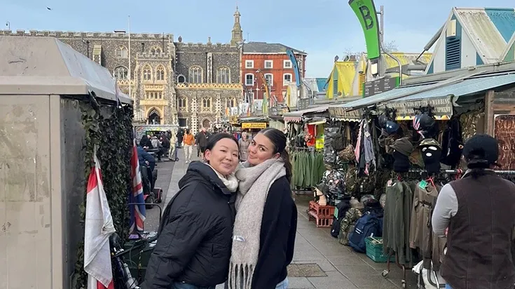 Faye and a friend while on exchange in Norwich