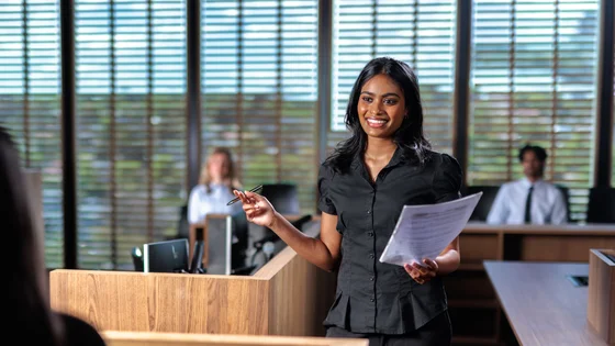 Law student in a mock trial.