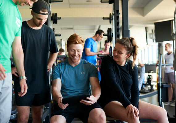 Deakin sport science students in a weight training facility