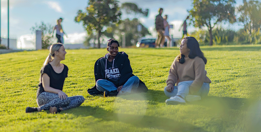 Students sitting on a lawn