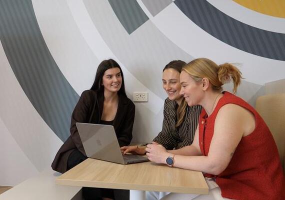 Supervisor Marjorie with two Deakin alumni students Emma and Madeleine