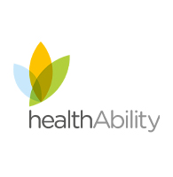 healthAbility logo. Image depicts a blue, yellow and green vector in the top left with the text 'healthAbility' underneath. 