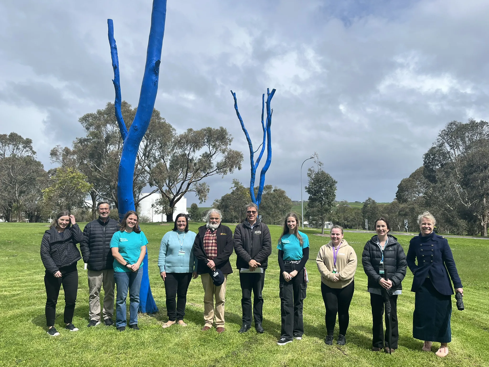 The unveiling of two blue trees at Warrnambool Campus