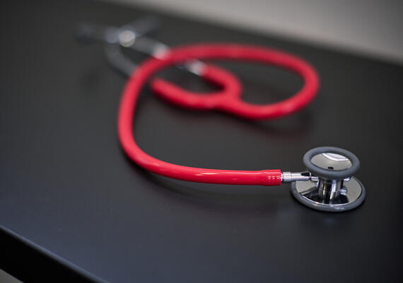 A stethoscope on a table.