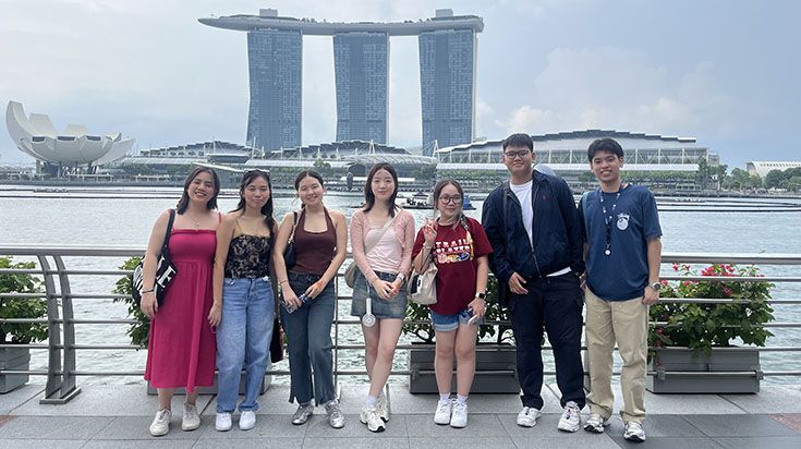 Thuy and friends in front of Marina Bay Sands Hotel