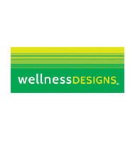 Wellness Designs logo. Image depicts Wellness Designs written in white and green font. The background is a gradient coloured rectangle.