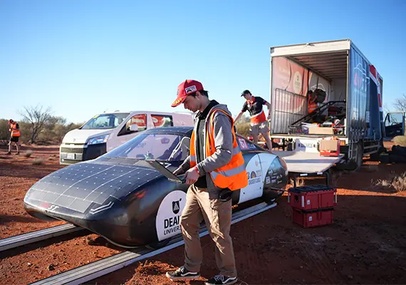 Deakin engineering student Zach Harvey with electrics