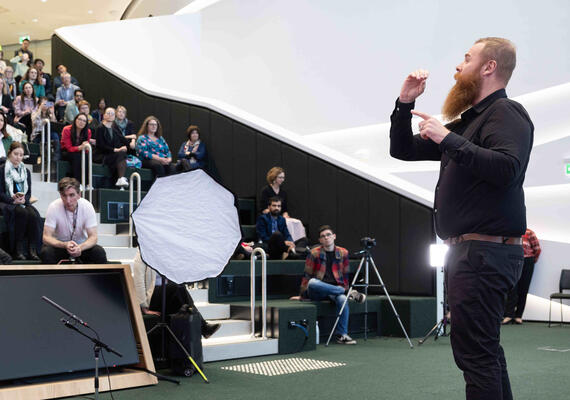 Photo of a speech being given