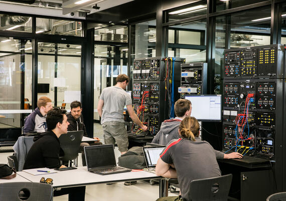 Students collaborating in the renewable energy lab