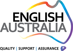 Company logo for EnglishAustralia, the company name in an outline of australia.