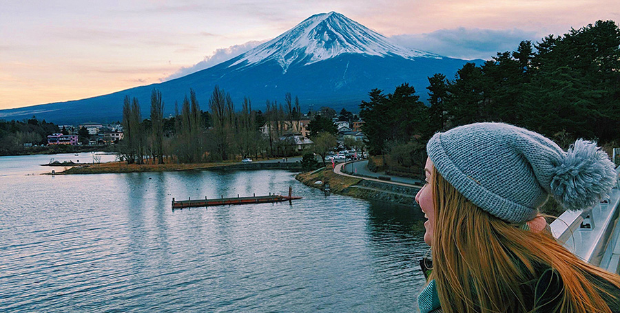 Scenic picture of student dragana erkalovic visiting mount Fuji.