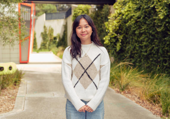 Deakin Bachelor of Engineering student Ashana Avenir on campus, representing successful course preference outcomes.