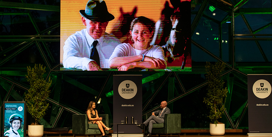Michelle Payne on stage at the David Parkin Oration for Sport and Social Change.