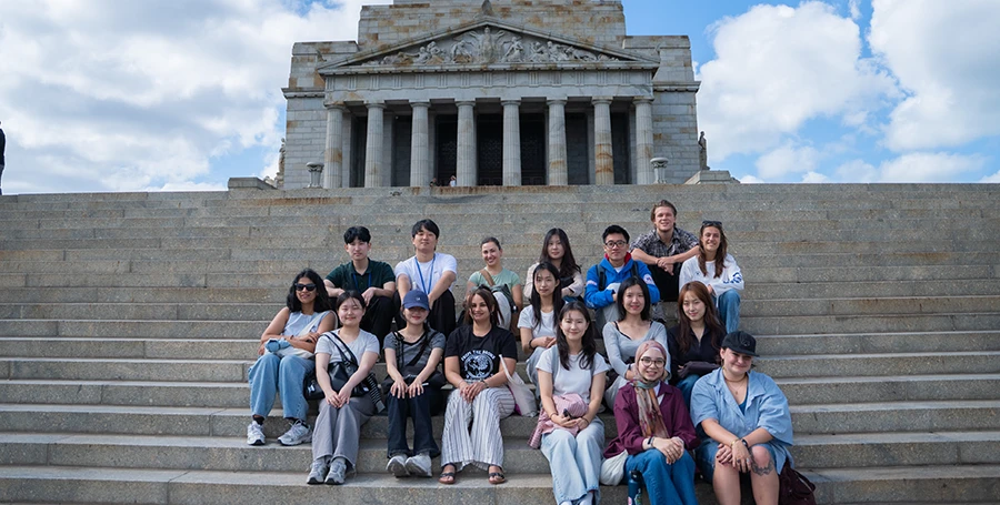 International Summer School students visiting Melbourne's Shrine of Remembrance during a city excursion.