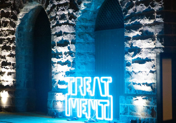 Neon artwork in water treatment plant.