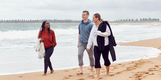 Students enjoying themselves on the beach near Deakin Warrnambool campus.