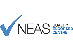 company logo for neas, the company name with a check mark next to it.