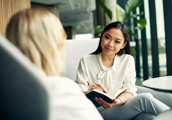 A student getting advice from a counsellor