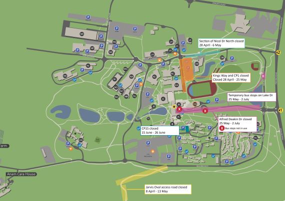 Campus map showing work locations