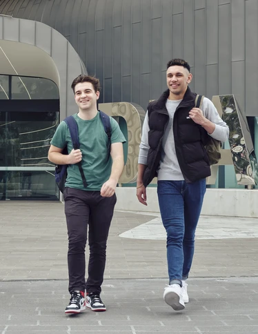 Students outside the law building at the Melbourne Burwood campus.