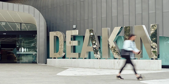 The Deakin sign outside the Law School on Burwood campus