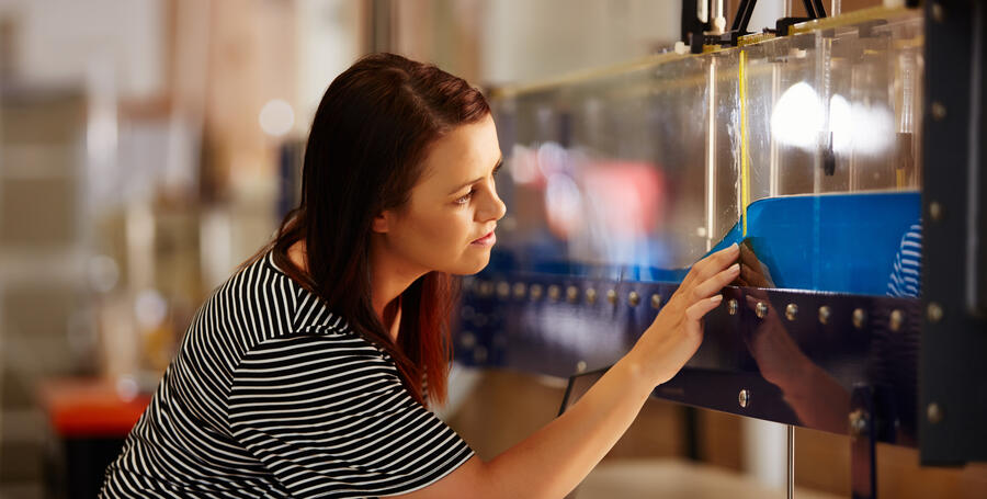 Student in hydraulics lab