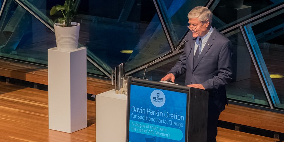 Dr David Parkin presenting at the David Parkin Oration for Sport and Social Change.