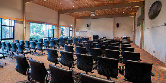 An empty theatre at Deakin Waurn Ponds Estate set up for a presentation.