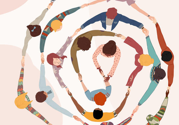 An illustration of people holding hands in a circle.
