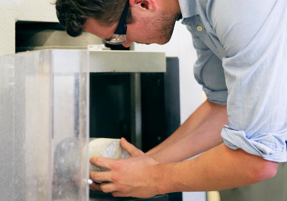 Student practicing engineering skills in the lab