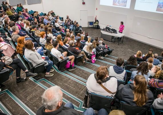 Information session in a lecture theatre at Geelong Waurn Ponds Open Day