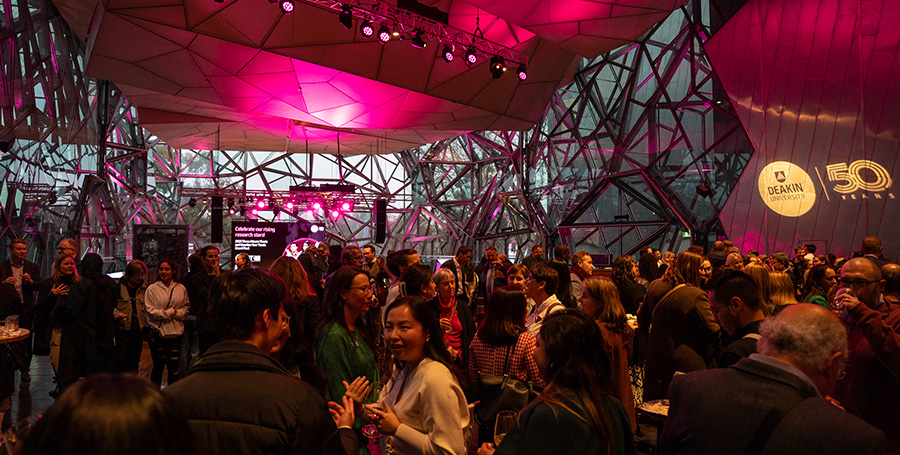 Crowd mingles after an event