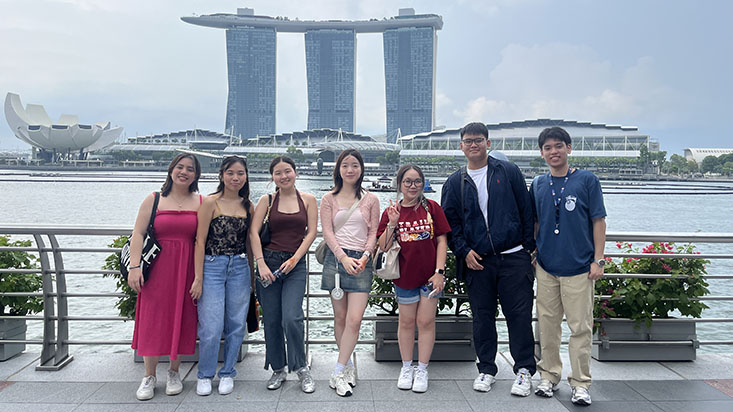 Thuy and friends in front of Marina Bay Sands Hotel