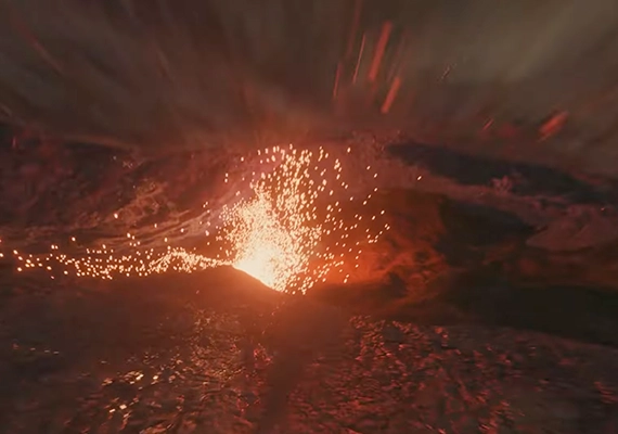 A close up of sparks and lava.