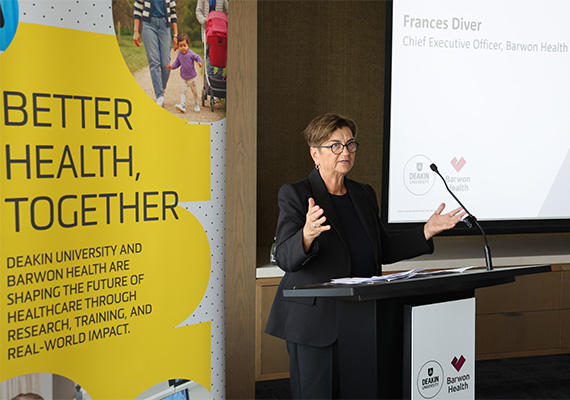 Frances Diver speaks at Barwon Health-Deakin University Clinical Trials Alliance launch