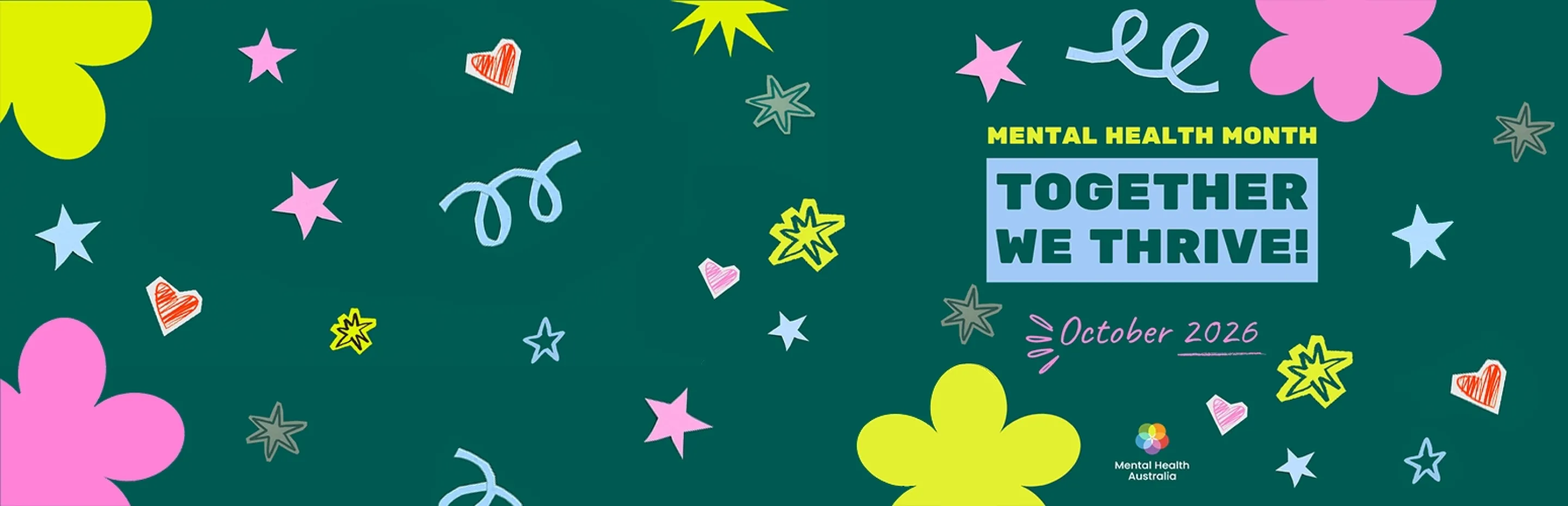 Graphic banner with the words "Mental Health Month. Together we thrive. October 2026."