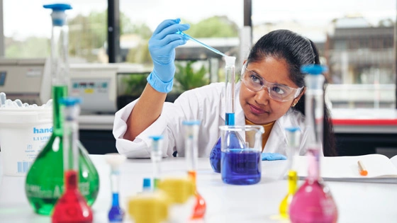 Chemistry students in science lab.