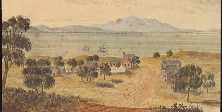 Painting of Geelong in 1842 by Charles Norton.