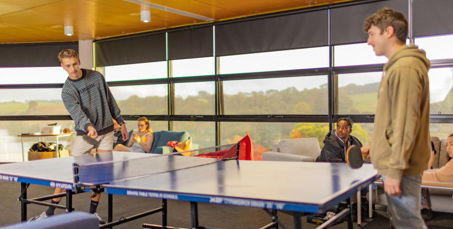 Students enjoying playing table tennis in shared facilities at Warrnambool Campus.