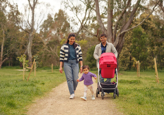Family on walking path in nature