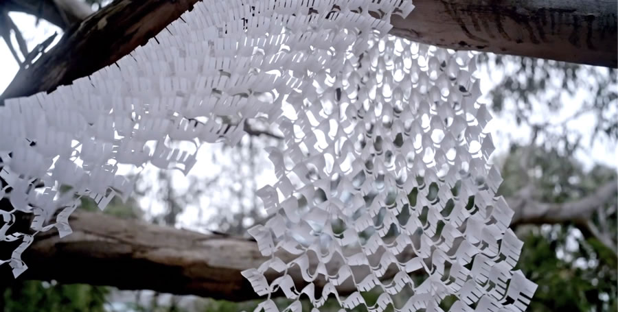 An silk artwork by Deakin student Julio Escudero and Deakin staff member Luke Heemsbergen.