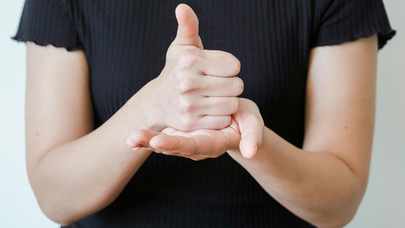 Image of a person using sign language with their hands