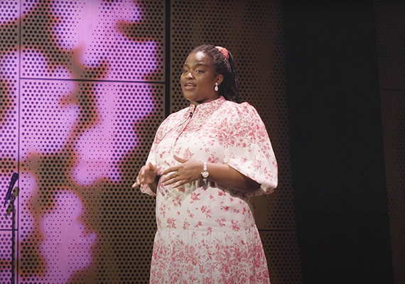 Allegra Chajinsi Gaza presenting at Three Minute Thesis event
