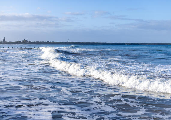 A wave breaking at the beach.