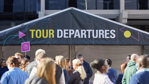 Tour departures at Deakin Open Day.