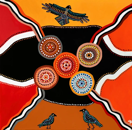 500x495_bunjil-creator-spirit.webp Bundjil Karringalabil Murrup by Jenna Oldaker 2020 (Murrup Art).